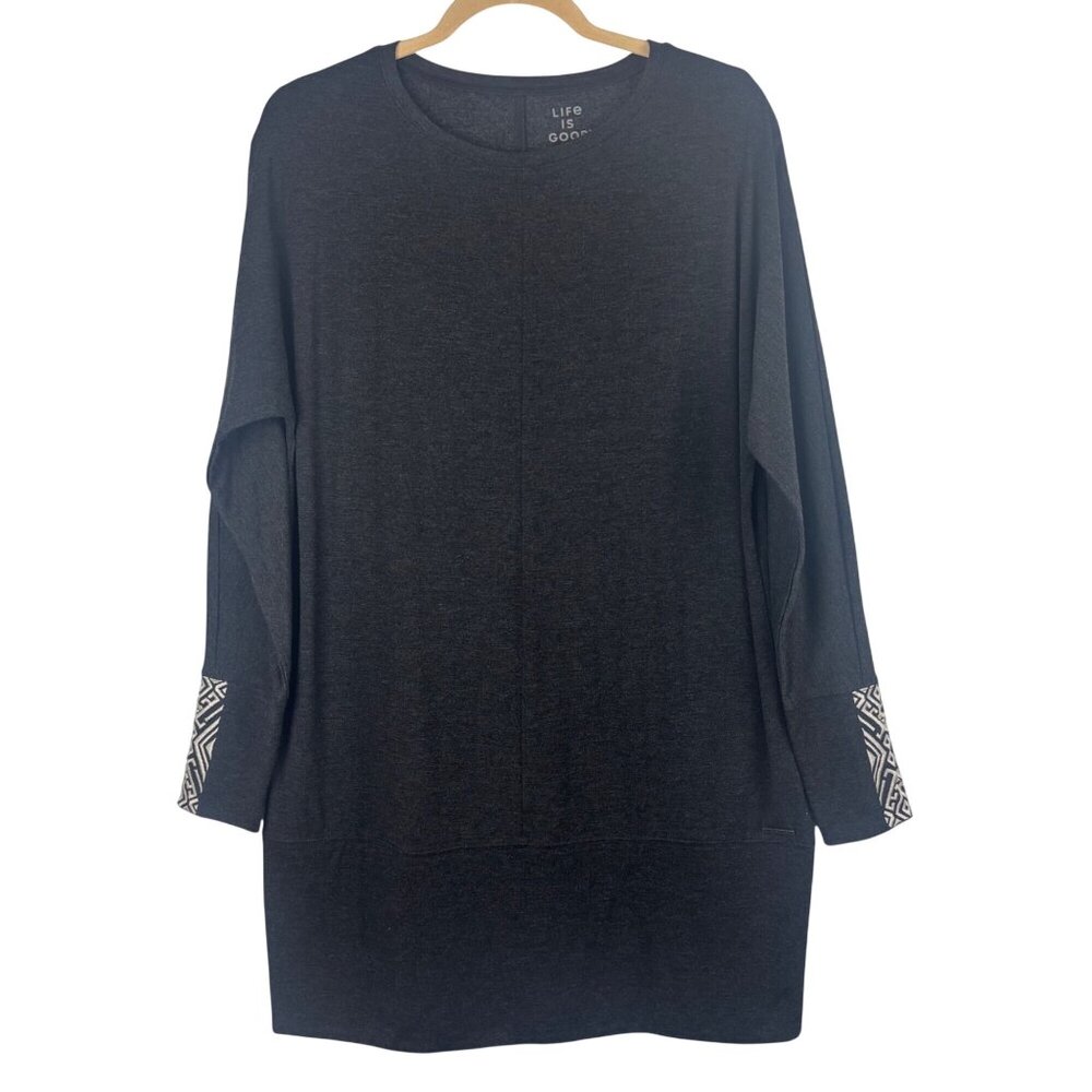 Life Is Good Womens M Gray Tunic Top With Geometric Sleeve Detail Boho